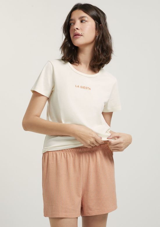 Foto do produto: Pijama Curto Feminino Estampado - Creme