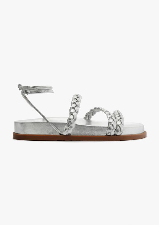 Foto do produto: Sandália Rasteira Feminina Tiras Trançadas - Prata