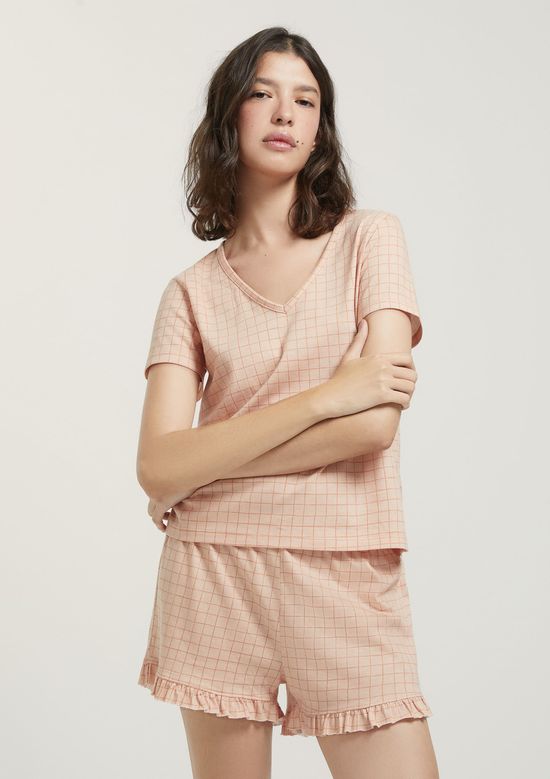 Foto do produto: Pijama Curto Feminino Estampado Decote V - Rosa