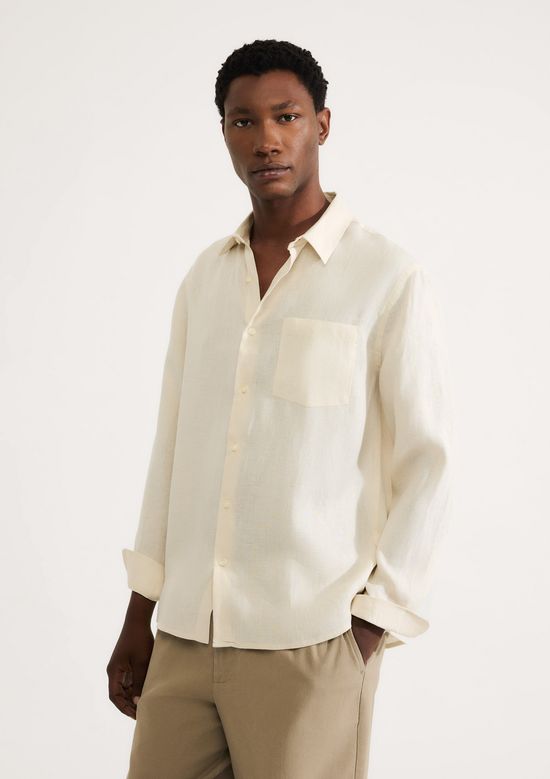 Foto do produto: Camisa Masculina Manga Longa Em Linho - Bege