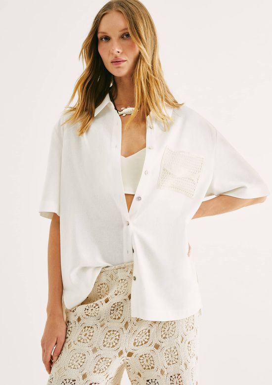 Foto do produto: Camisa Feminina Manga Curta Com Linho - Off white