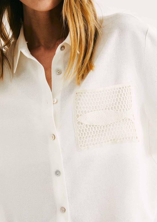 Foto do produto: Camisa Feminina Manga Curta Com Linho - Off white