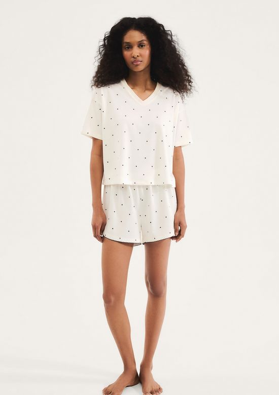 Foto do produto: Pijama Curto Feminino Estampado Decote V - Creme