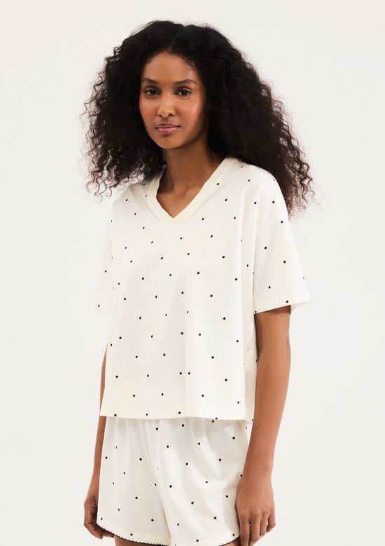 Foto do produto: Pijama Curto Feminino Estampado Decote V - Creme