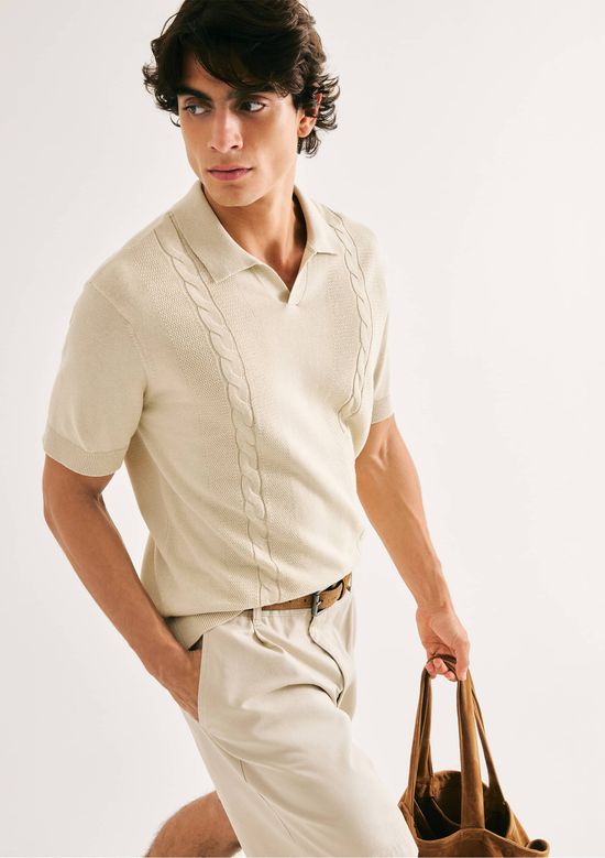 Foto do produto: Polo Masculina Manga Curta Em Tricô - Creme