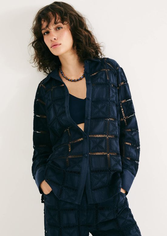 Foto do produto: Camisa Feminina Manga Longa Em Laise - Azul