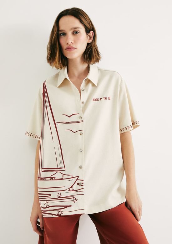 Foto do produto: Camisa Feminina Manga Curta Estampada - Creme