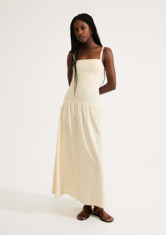 Foto do produto: Vestido Midi Franzido Em Linho - Creme