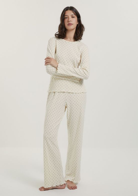 Foto do produto: Pijama Longo Feminino Estampado - Creme