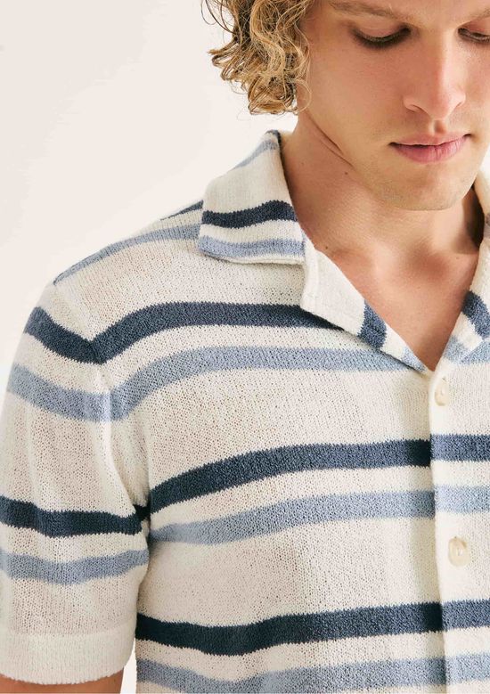 Foto do produto: Camisa Masculina Listrada Em Tricô - Branco