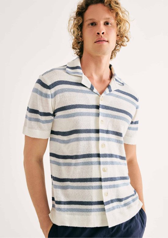 Foto do produto: Camisa Masculina Listrada Em Tricô - Branco