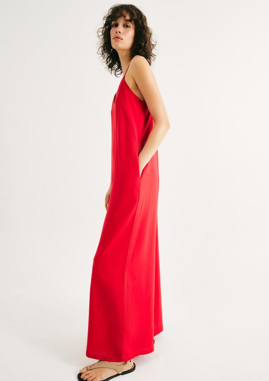 Foto do produto: Macacão Longo Evasê Com Linho - Vermelho