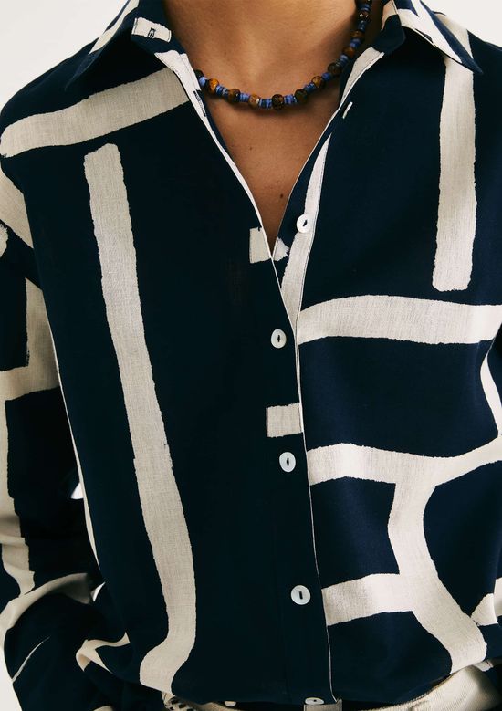 Foto do produto: Camisa Feminina Estampada Com Linho - Azul