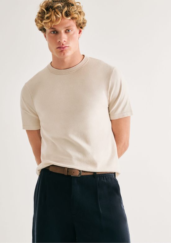 Foto do produto: Camiseta Masculina Manga Curta Em Tricô - Creme