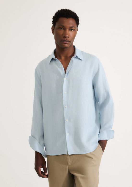 Foto do produto: Camisa Masculina Manga Longa Em Linho - Azul