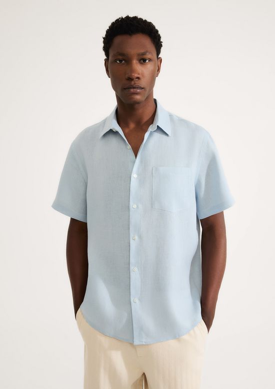 Foto do produto: Camisa Masculina Manga Curta Em Linho - Azul