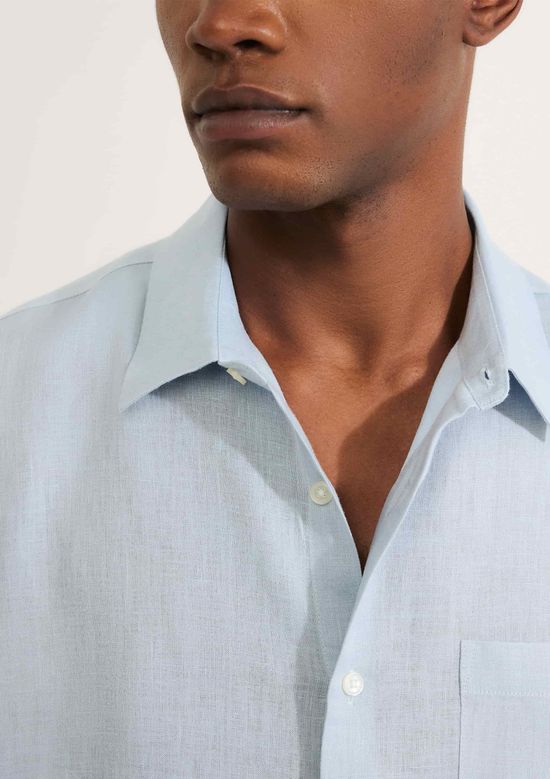 Foto do produto: Camisa Masculina Manga Curta Em Linho - Azul