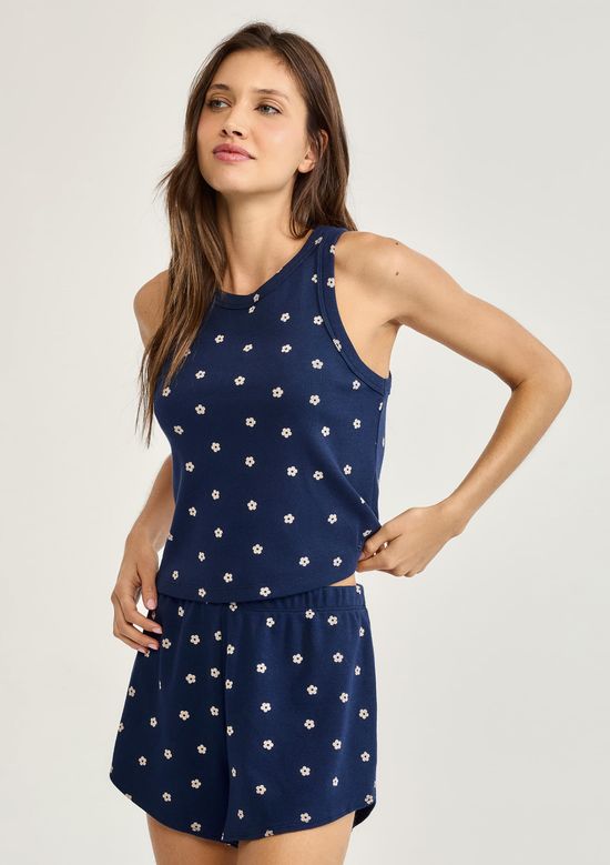 Foto do produto: Pijama Curto Feminino Estampado Em Ribana - Azul