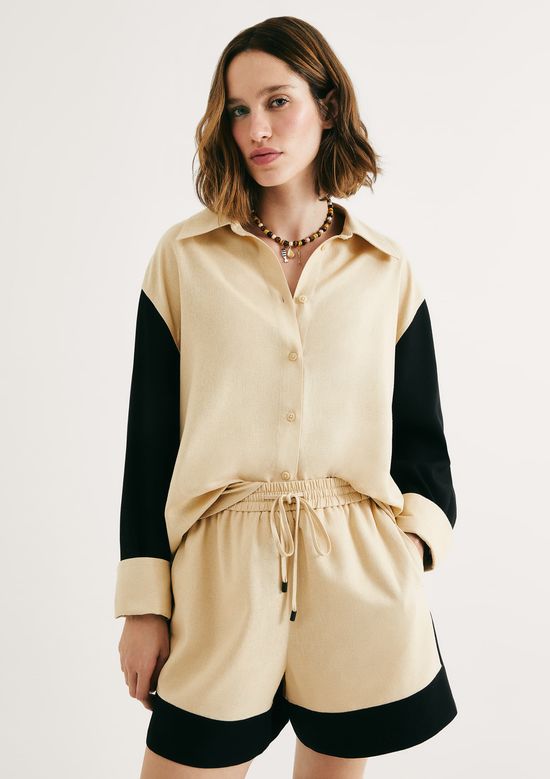 Foto do produto: Camisa Feminina Duo Color Com Linho - Amarelo