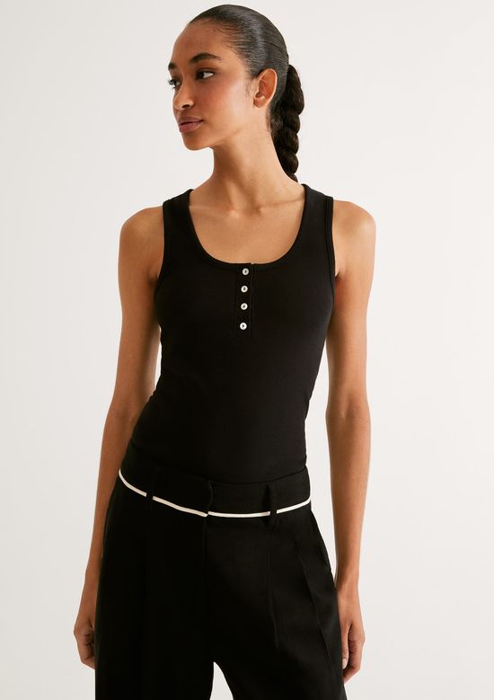 Foto do produto: Regata Feminina Canelada Com Botões - Preto