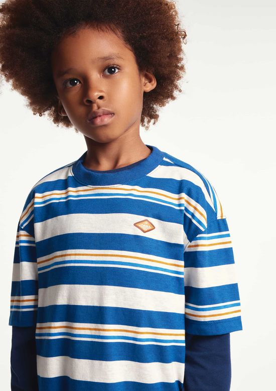 Foto do produto: Camiseta Infantil Menino Listrada Com Patch - Azul