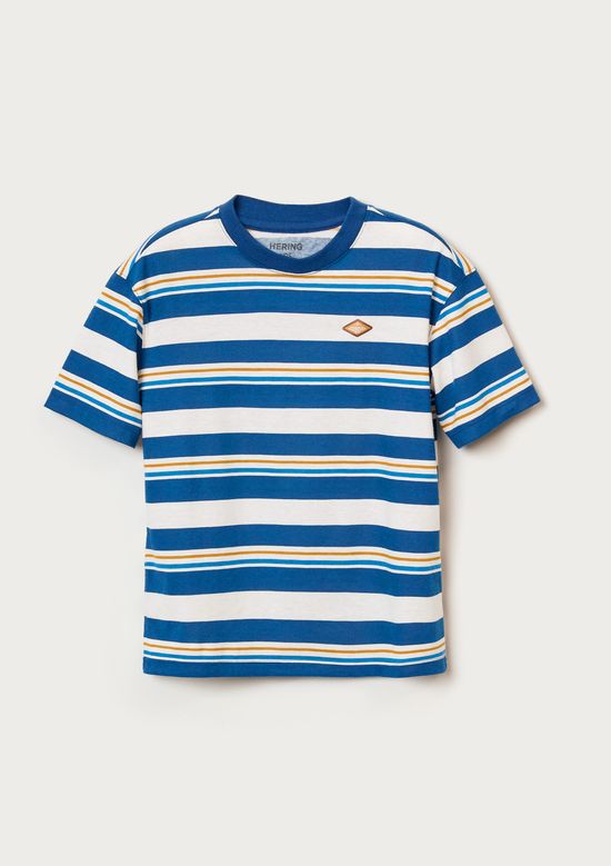 Foto do produto: Camiseta Infantil Menino Listrada Com Patch - Azul