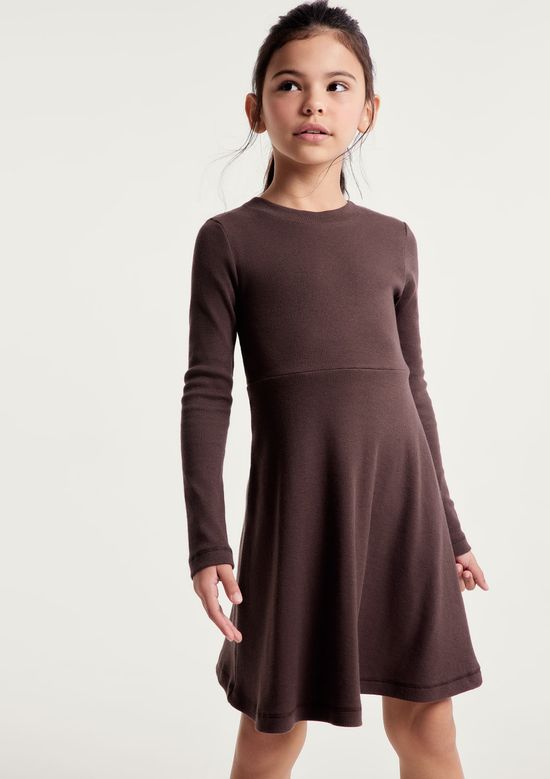 Foto do produto: Vestido Infantil Evasê Em Ribana Canelada - Marrom