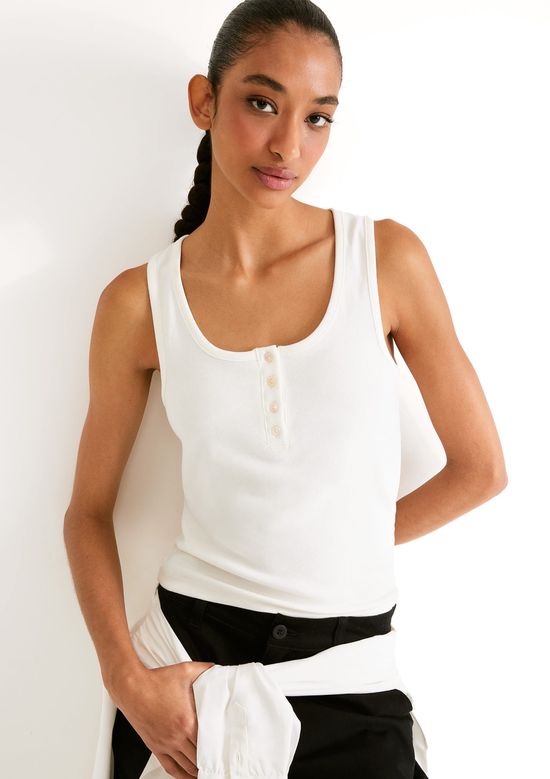 Foto do produto: Regata Feminina Canelada Com Botões - Off white