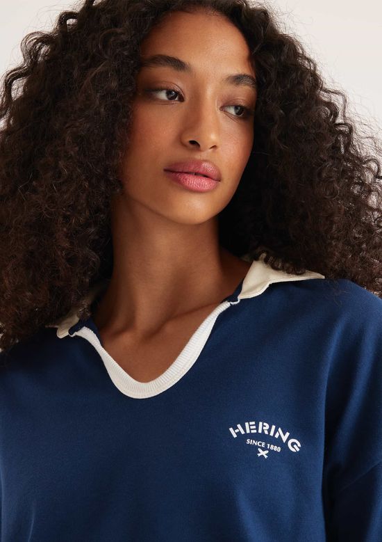 Foto do produto: Camisa Polo Feminina Oversized Em Malha Binada - Azul