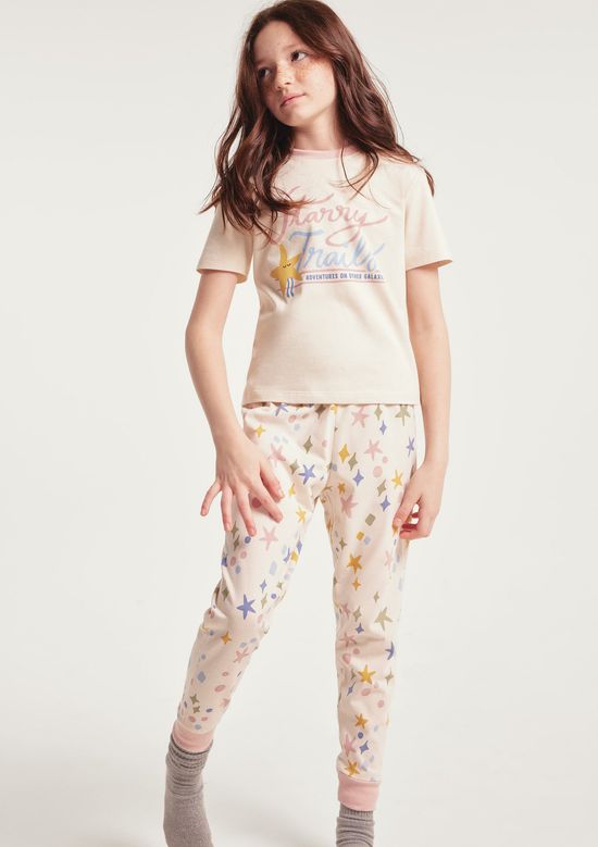 Foto do produto: Pijama Infantil Menina com Estampa que Brilha no Escuro - Creme