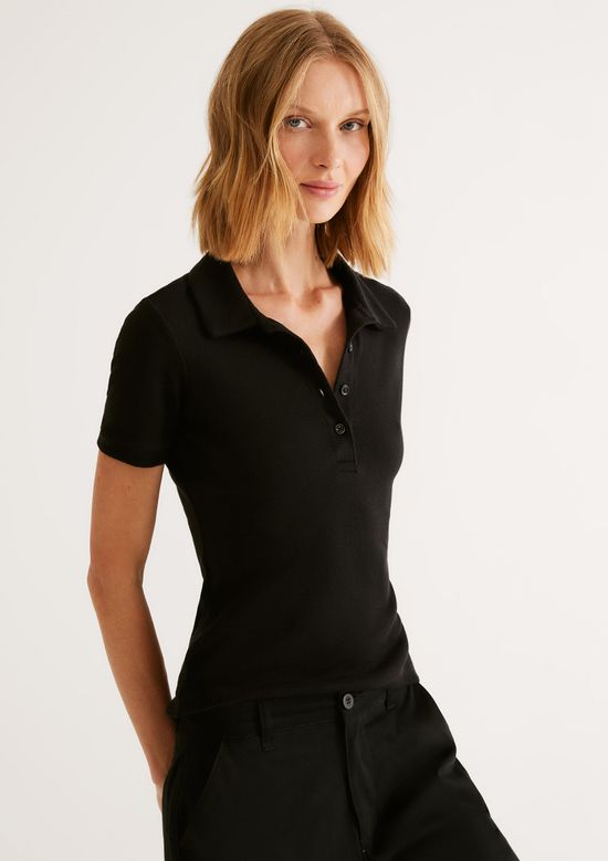 Foto do produto: Polo Feminina Manga Curta Em Ribana - Preto