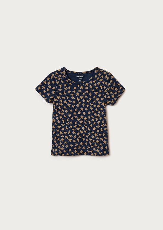 Foto do produto: Blusa Infantil Menina Manga Curta Em Ribana Estampada - Azul