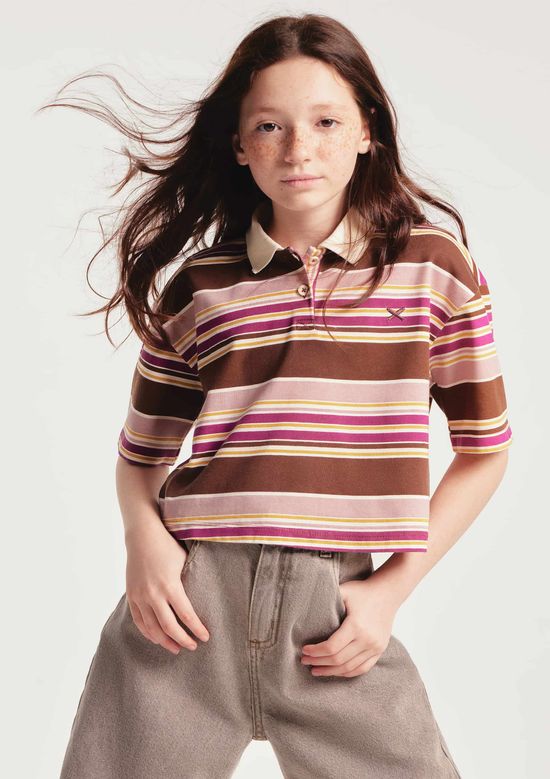 Foto do produto: Camisa Polo Infantil Menina Cropped Listrada - Marrom