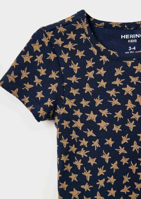 Foto do produto: Blusa Infantil Menina Manga Curta Em Ribana Estampada - Azul