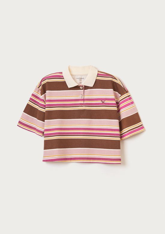 Foto do produto: Camisa Polo Infantil Menina Cropped Listrada - Marrom