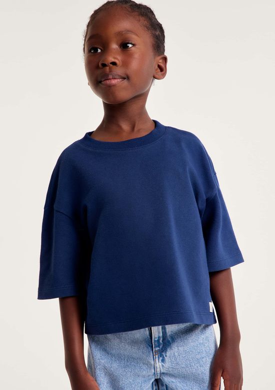 Foto do produto: Blusa Infantil Menina Oversized Em Malha Binada - Azul