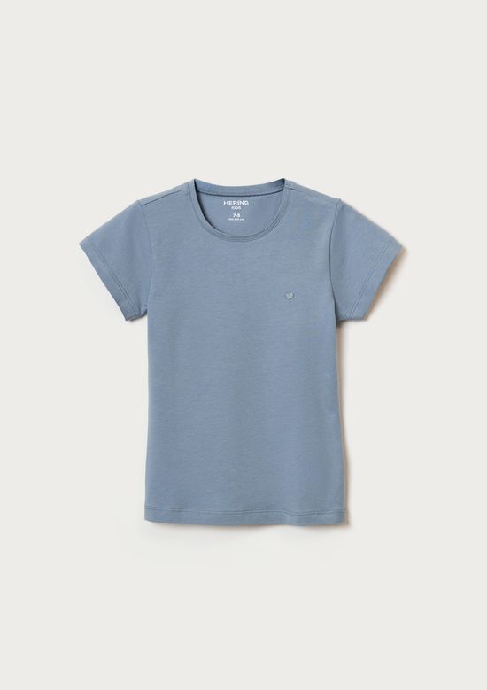 Foto do produto: Blusa Básica Infantil Menina Manga Curta Slim Com Bordado Coração - Azul