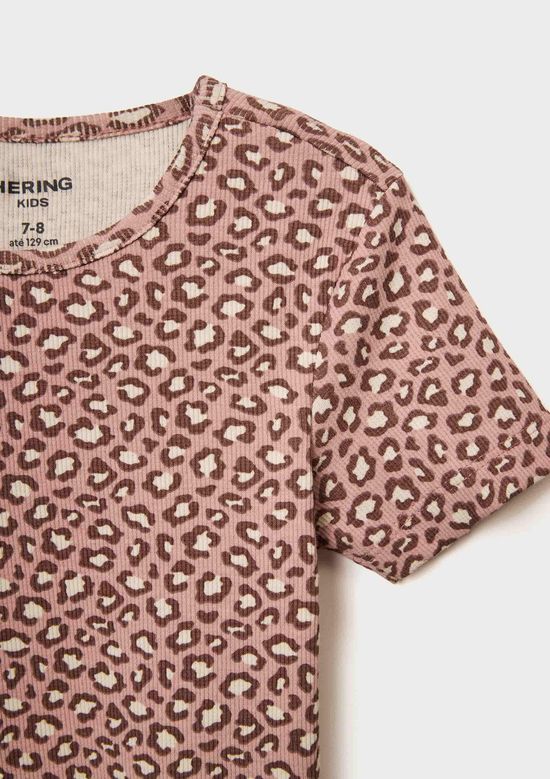 Foto do produto: Blusa Infantil Menina Manga Curta Em Ribana Estampada - Rosa