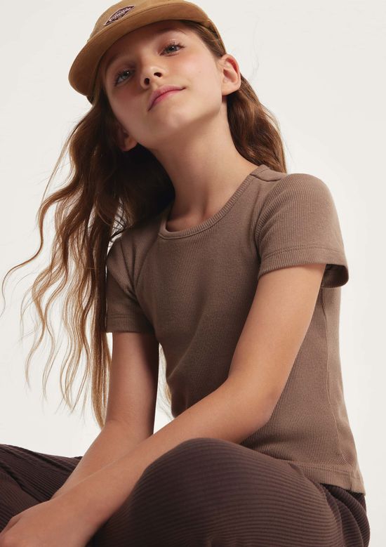 Foto do produto: Blusa Manga Curta Infantil Menina Em Ribana - Marrom
