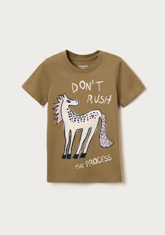 Foto do produto: Blusa Infantil Menina Manga Curta Com Estampa - Caqui