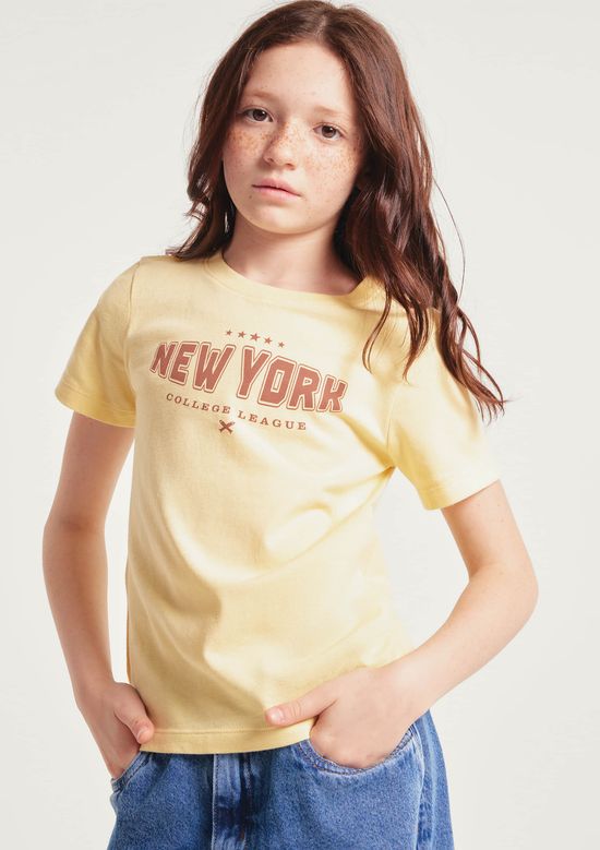 Foto do produto: Blusa Infantil Menina Manga Curta Com Estampa - Amarelo