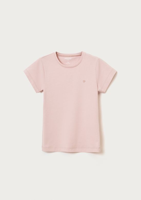 Foto do produto: Blusa Básica Infantil Menina Manga Curta Slim Com Bordado Coração - Rosa