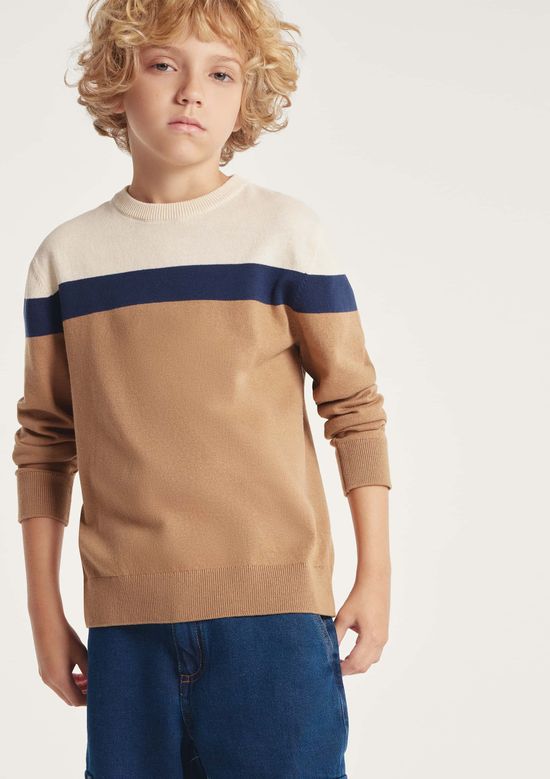 Foto do produto: Suéter De Tricô Infantil Menino Listrado - Bege