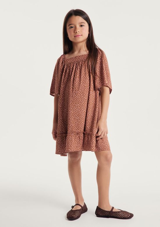 Foto do produto: Vestido Infantil Com Mangas Bufantes - Marrom
