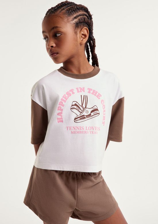 Foto do produto: Conjunto Curto Em Moletom Infantil Menina Com Estampa - Marrom