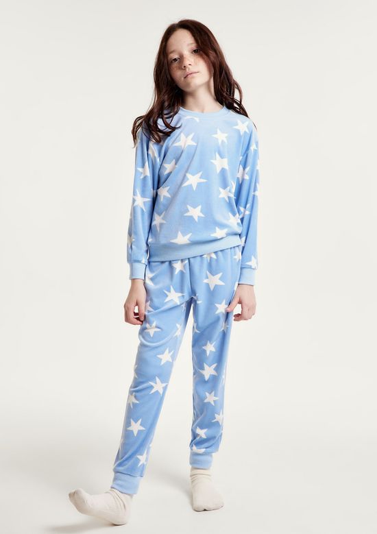 Foto do produto: Pijama Longo Infantil Menina Em Plush - Azul