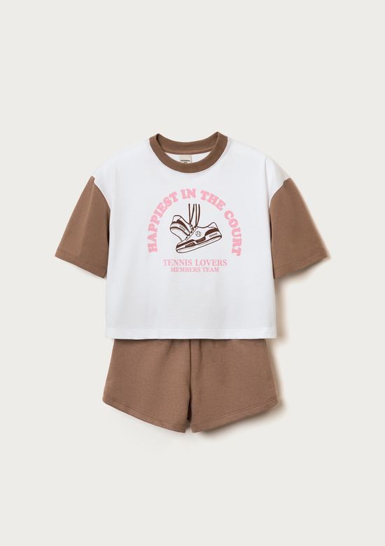 Foto do produto: Conjunto Curto Em Moletom Infantil Menina Com Estampa - Marrom