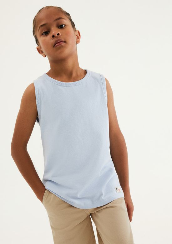 Foto do produto: Regata Infantil Menino Básica Com Linho - Azul