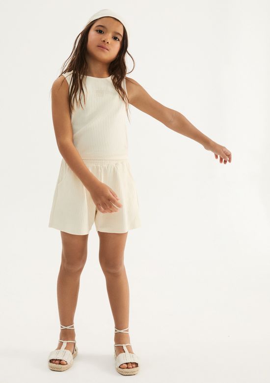 Foto do produto: Conjunto Curto Infantil Menina Em Ribana Canelada - Creme