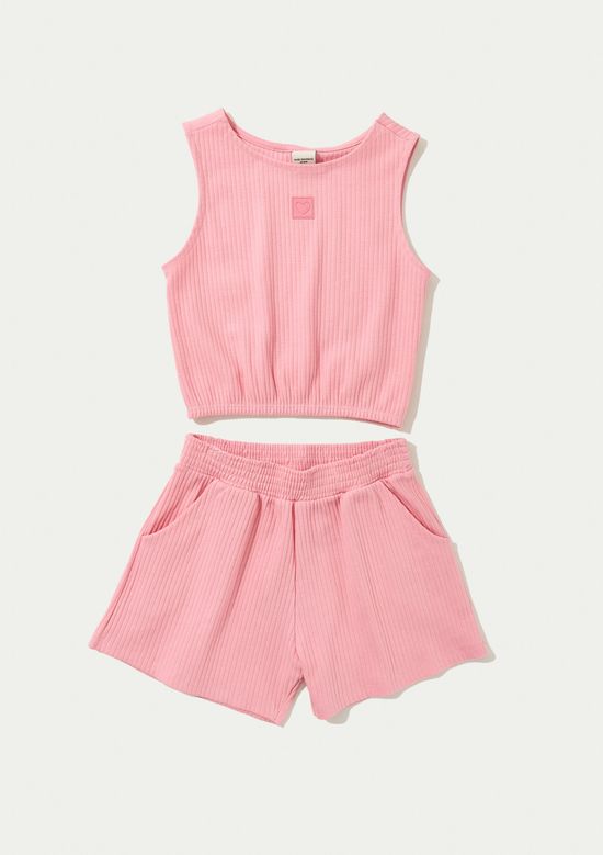 Foto do produto: Conjunto Curto Infantil Menina Em Ribana Canelada - Rosa